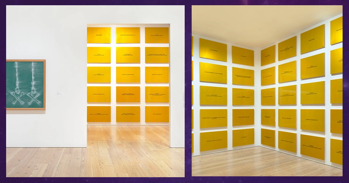 Visitors wearing buttons reading ‘I can’t imagine ever wanting to be white’ in Martinez’s participatory artwork.