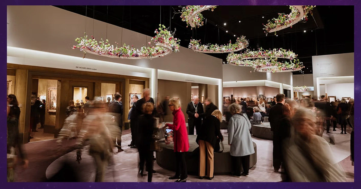 Visitors explore booths at TEFAF Maastricht and Affordable Art Fair NYC, highlighting contrast in prestige and accessibility.