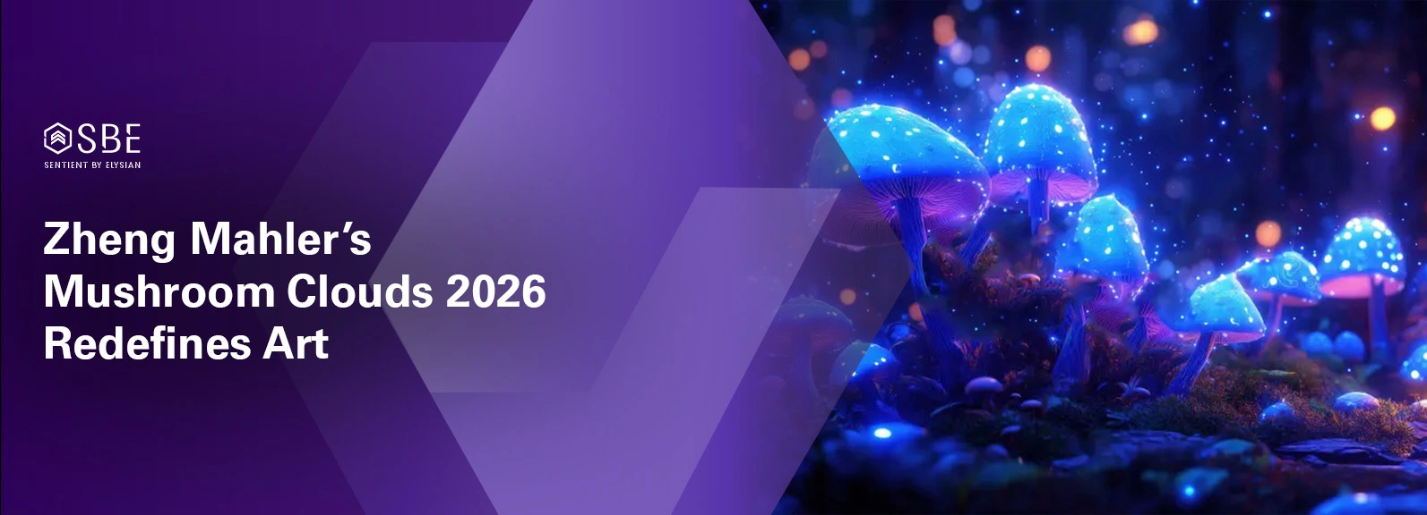 Glowing mushroom forms merge with AI networks in a dark space, shifting between organic growth and digital change.