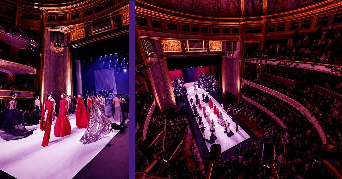 Stéphane Rolland's couture presentation accompanied by a live orchestra at the Théâtre des Champs-Élysées.