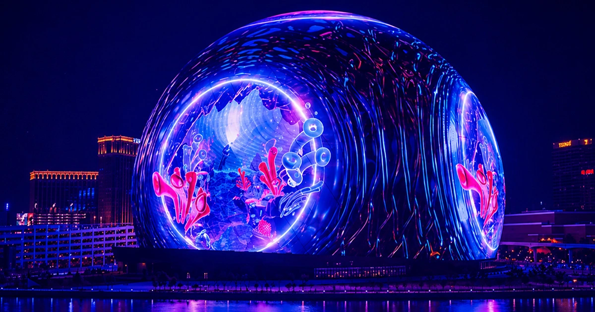 Sphere Las Vegas Exosphere displaying large-scale digital content across its LED exterior