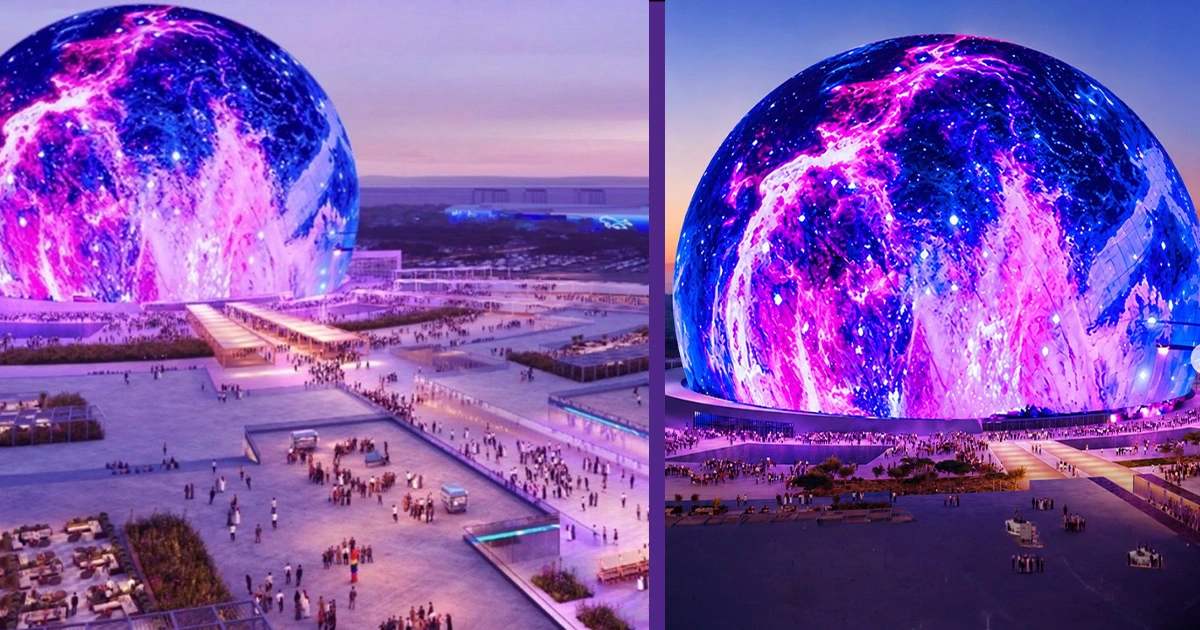 Interior of Sphere Las Vegas showing audiences immersed in its wraparound LED display and multisensory environment