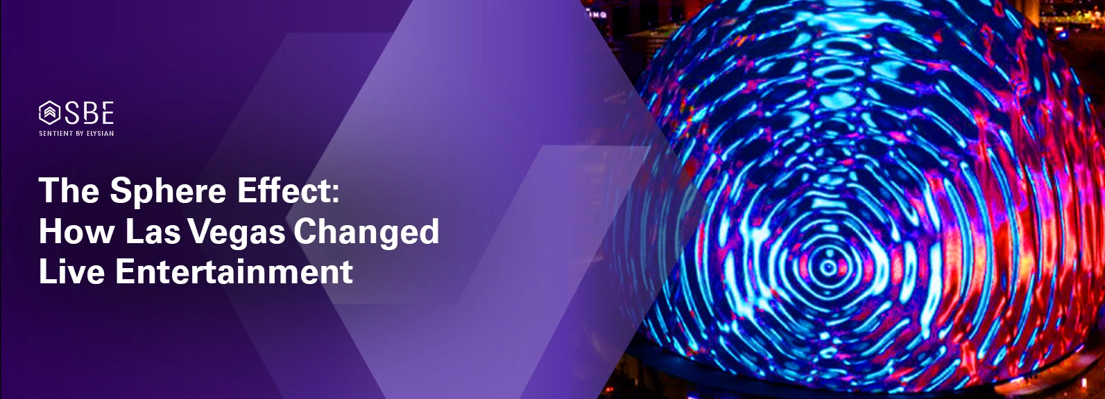 Sphere Las Vegas illuminated at night, showcasing its programmable LED exterior and immersive architecture