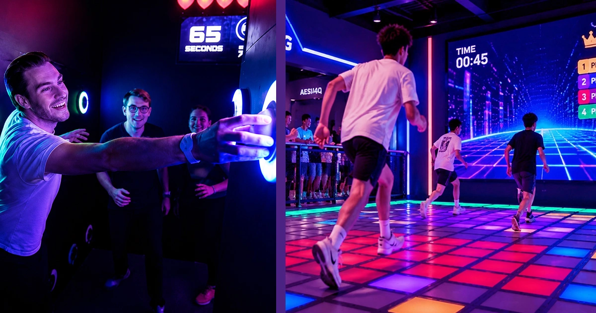 Visitors step inside a themed gaming environment designed to bring a digital game world into physical space.
