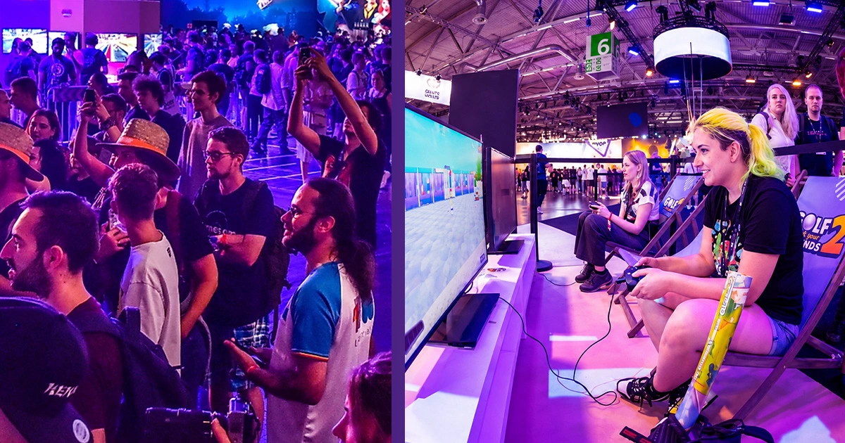 Gamescom visitors gather across the exhibition halls for gaming, community activities and live entertainment in Cologne.